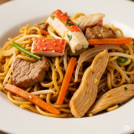 Gebratene Nudeln mit Krabben, Hühnerfleisch, Schweinefleisch,,